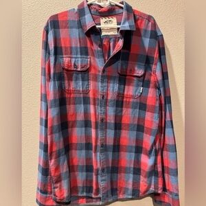 VANS Men’s Red & Blue Plaid‎ Long Sleeve Button Up Flannel Shirt Size XL